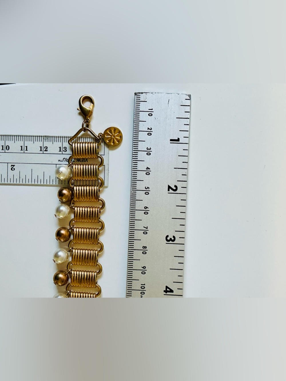 VTG QVC Gold & Pearl Fringe Choker Necklace Casual Cocktail Bib Collar Lightwe - Picture 9 of 14